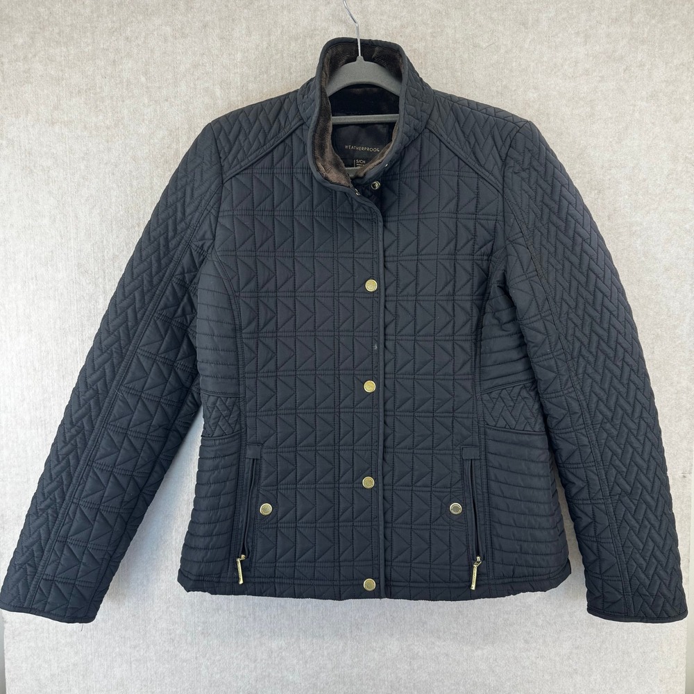 Weatherproof Women Black Quilted Faux Fur Lined Jacket Gold Hardware Small